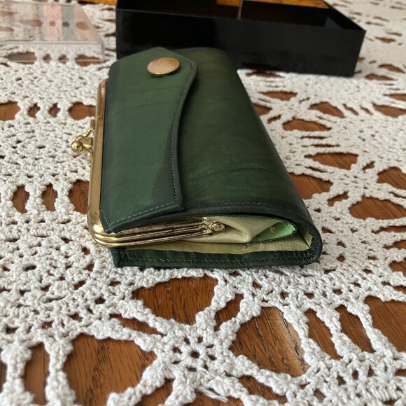 NOS Vintage Belle Brummel Green Leather Clutch Purse with the box - Picture 10 of 15